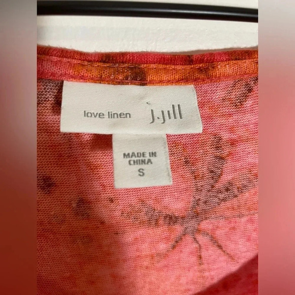 J. Jill Love Linen Orange/Red Tropical Palm Sleeveless Top Shirt Small - Picture 3 of 6